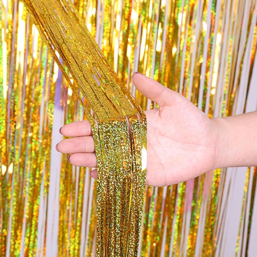 2 PCS Backdrop Curtains Glitter Gold Tinsel Fringe Foil Curtain Birthday Wedding Decoration Adult Anniversary Decor, Size:1*1m(Gold)