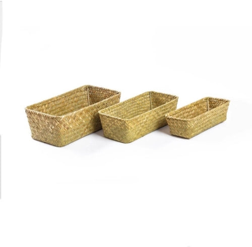 3 PCS Crafts Summer Pastoral Style Bulrush Vine Weaving Box Basket, Size:S 24x10x6cm(Yellow)