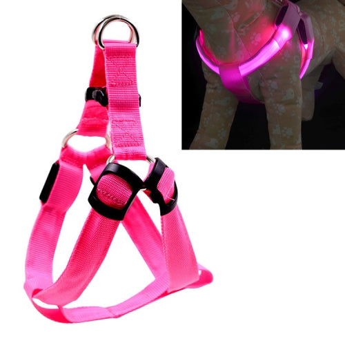 Double Sided LED Light Pet Harness Nylon Cat Dog Chest Strap Leash, Size:S(Pink)