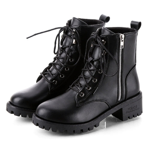 Round Head Low-profile Women Ankle Boots, Shoes Size:35(Black)