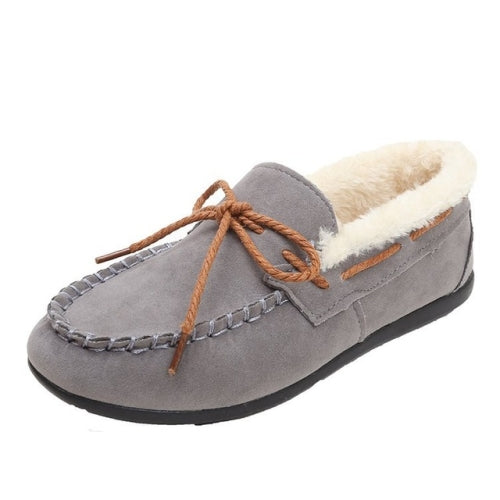 Solid Color Velvet Warm Female Flat Cotton Non-slip Shoes, Size:37(Grey)