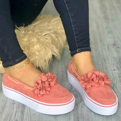 Women Floral Flat Bottom Casual Shoes, Shoe Size:43(Pink)