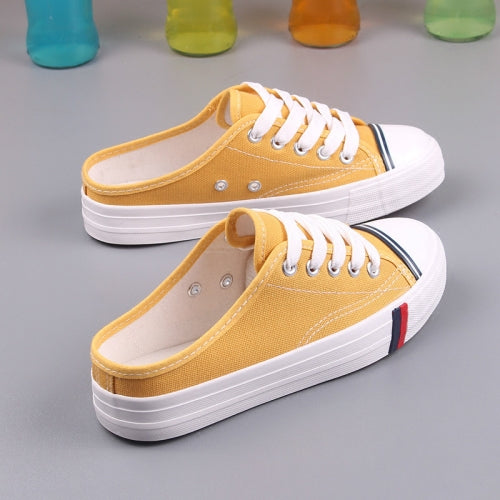 Wild Flat Casual Shoes Half Slippers Canvas Shoes, Size:37(Yellow)