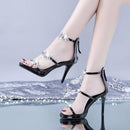 Sexy Peep Toe Five Pointed Star High Heels Sandals Wedding Shoes, Size:34(Black)