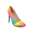 PU Pointed Fine With Rainbow Color Shallow Stiletto Hight Heel, Size:38(Pink)