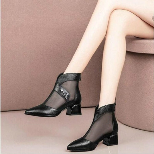 Mesh Fashion Pointed Head Breathable Hollow Boots, Shoe Size:40(Black)