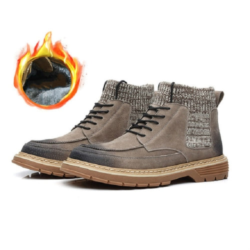 Vintage Martin Boots Men High Top Leather Boots, Size:40(Gray Plus Velvet)