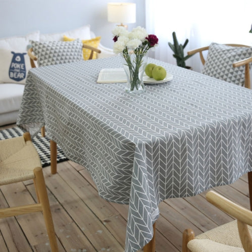 Literary Fresh Geometric Cotton Linen Tablecloth Gray Arrow Rectangular Coffee Table Cloth Desk Cloth, Size:140x220cm