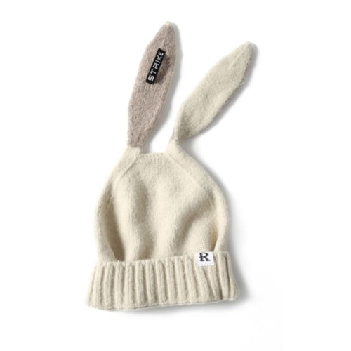 Autumn and Winter Cute Rabbit Ears Shape Warm Wool Cap High Elastic Knit Hat, Size:54-59cm(Beige)