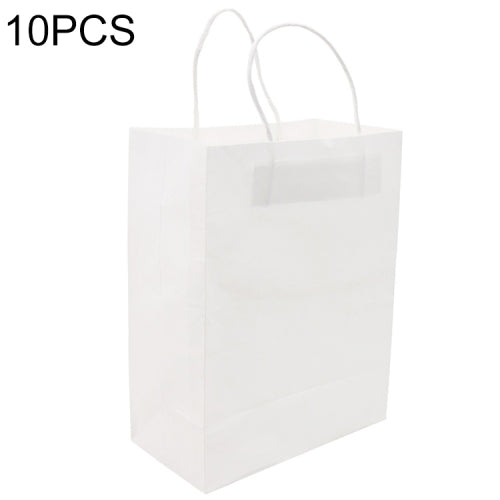 10 PCS Elegant Kraft Paper Bag With Handles for Wedding/Birthday Party/Jewelry/Clothes, Size:16x22x8cm (White)