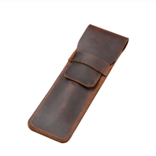 Leather Pen Bag Personality Retro Hand-made Crazy Horse Head Layer Leather Pen Cover, Size:S(Coffee)