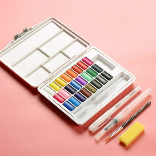 Macaron Watercolor Paint Solid Set Boxed Portable Art Supplies(Pink)