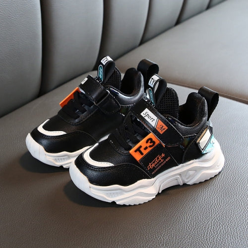 Faux Leather Fashion Comfortable Sneakers Baby Shoes Sports Shoes Autumn Winter Toddler Shoes, Shoes Size:24(Black)