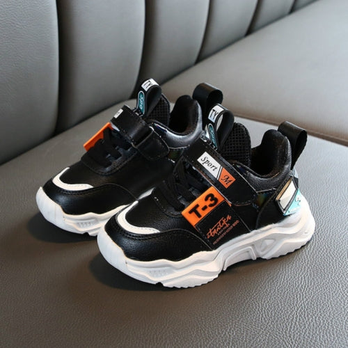 Faux Leather Fashion Comfortable Sneakers Baby Shoes Sports Shoes Autumn Winter Toddler Shoes, Shoes Size:29(Black)