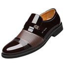 Men Summer Hole Shoe Slip-on Dress Business Shoes, Size:48(Brown Sandals)