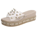 Pearl Transparent Sexy Wedge Slipper, Shoe Size:38(Apricot)