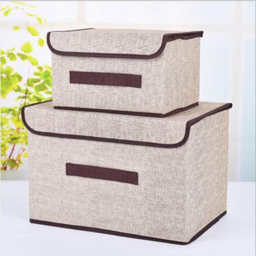 2 in 1 Cotton Fabric Cube Storage Box Embroidery Laundry Basket Cupboard Showcase Holder Toys Organizer(Creamy-white)