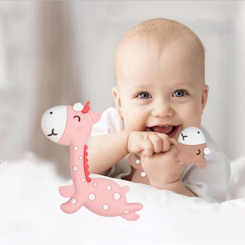 Cartoon Fawn Baby Teether Training Bite Molar Rod Silicone Toy Mother and Baby Supplies(Pink)