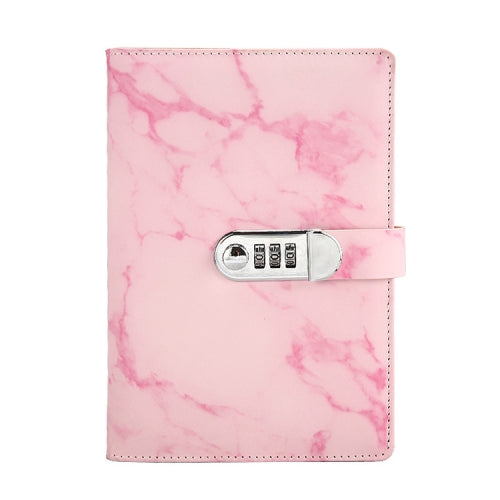 A5 Marble Texture Retro Password Lock Notebook Multifunctional Student Handbook Notepad(Pink)