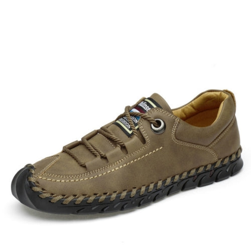 Leather Men Casual Shoes Outdoor Shoes, Size:39(Khaki)