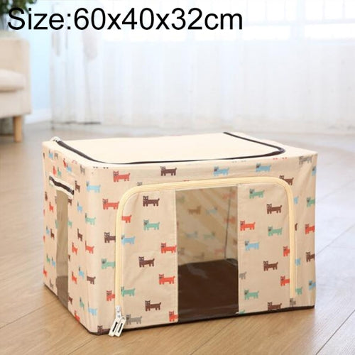 Folding Storage Box Non Woven Fabric With Zipper Moisture-proof Clothes Storage Box, Size:80L 60x40x32cm(Beige Dog)