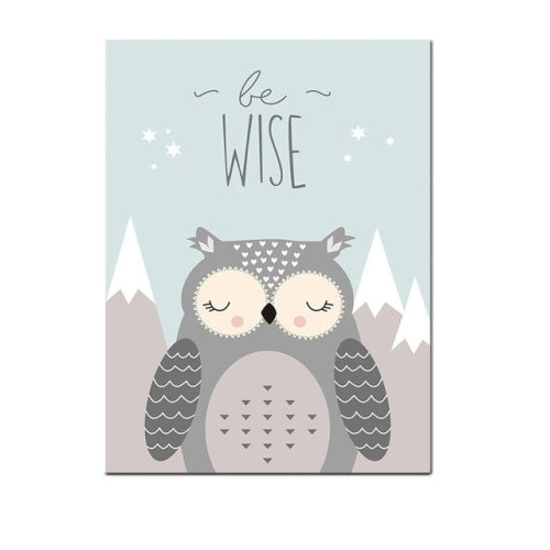 Animal Poster Painting Cartoon Nursery Wall PictureBaby Kids Room Decoration without Frame, Size:13x18cm(Owl)