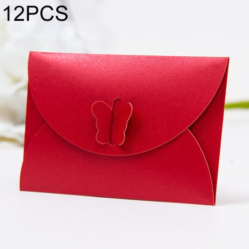 12 PCS Creative Mini Color Butterfly Buckle Envelope Bag Kraft Envelope(Pearl Red)