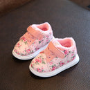 Winter Print Flower PU Leather Infant Warm Snow Boots, Size:23, Color:Pink