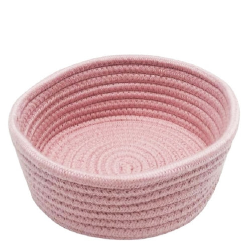 Round Hand-woven Basket Bedside Tabletop Snacks Debris Basket Storage Basket, Size:Large(Pink)