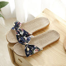 Women Bohemia Bowknot Flax Linen Flip Flops Beach Shoes Casual Slippers, Size:35-36(Navy Blue)