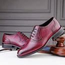 Male Autumn Top-grain Leather Pointed Business Dress Shoes, Size:44(Red)