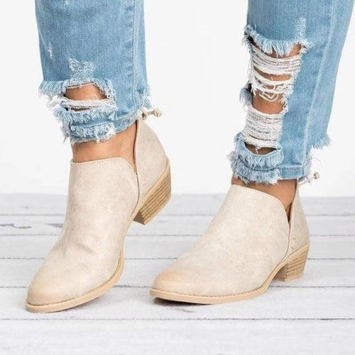 Autumn And Winter Pointed Low-Heeled Boots Women Low Tube Boots, Shoe Size:42(Beige)