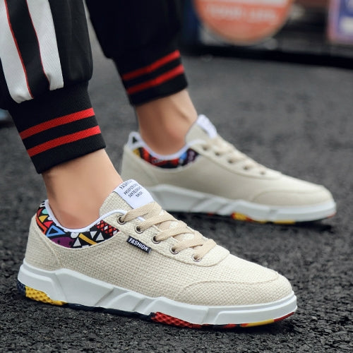 Men Linen Canvas Shoes Breathable Trend Students Running Sports Casual Shoes, Show Size:44(Khaki)