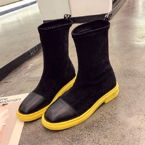 Suede Boots Middle Tube Zipper Candy Martin Boots, Size:37(Yellow)