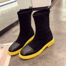 Suede Boots Middle Tube Zipper Candy Martin Boots, Size:38(Yellow)
