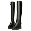 Faux Leather Zipper Style Long Boots High Heel, Size:38(Black Plus Cotton)