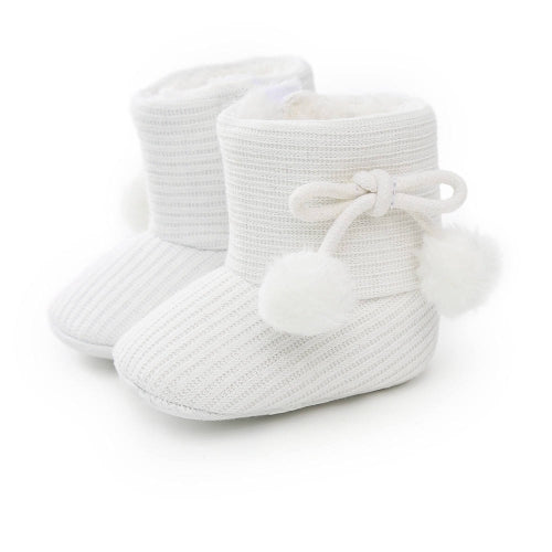 Winter Baby 0-1 Year Old Newborn Soft Bottom Plus Velvet Toddler Shoes, Size:Inner Length 13cm(White)