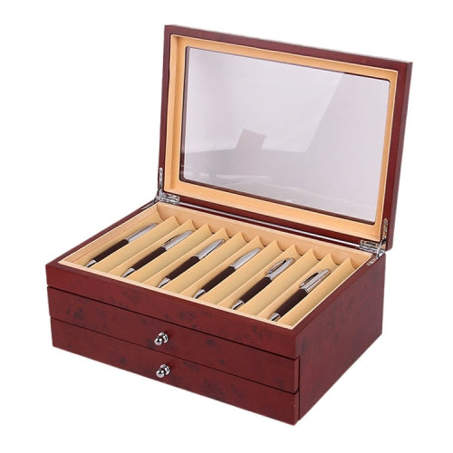 34 Pens Box Painted Wooden Pen Display Collection Pencil Case, Color:34 Grids-Red