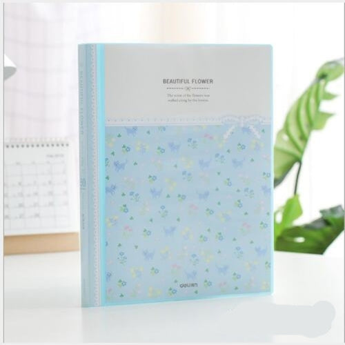 2 PCS Office Archive Folder Floral Information Booklet Sorting Bag Transparent Menu Insert Storage Box, Color:30 Pages Blue