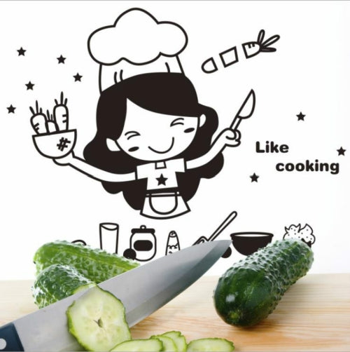 Remove Waterproof Creative Cute Chef Cut Vegetables Kitchen Restaurant Wall Stickers, Size:20x30cm(Black)
