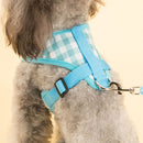 Breathable Plaid Pet Chest Strap Dog Vest Collar Leash, Size:S(Blue)