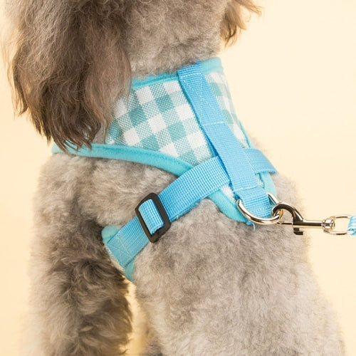 Breathable Plaid Pet Chest Strap Dog Vest Collar Leash, Size:S(Blue)