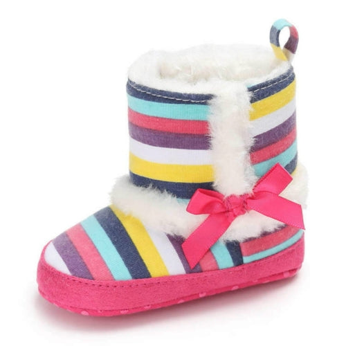 Baby Shoes Hight Heel Warm Fluff Winter Velvet Indoor Cotton Anti-slip Soft Boots, Size:11CM(Cotton rainbow)