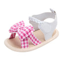 Bow Plaid Soft Weave Crib Anti-Slip Baby Girls Summer Shoes Anti-Slip Single Sandals, Size:12(Pink)