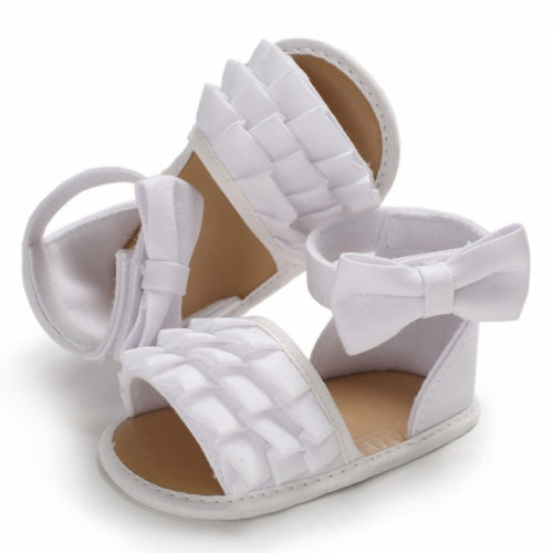 Summer Baby Girl Shoes Cute Crib Breathable Anti-Slip Bowknot Sandals Toddler Soft Soled Shoes, Size:13cm(White)