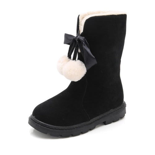 Autumn And Winter Girls Boots Fur Ball Snow Boots, Size:26, Color:Black