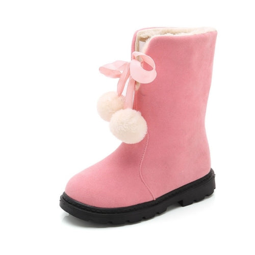 Autumn And Winter Girls Boots Fur Ball Snow Boots, Size:30, Color:Pink