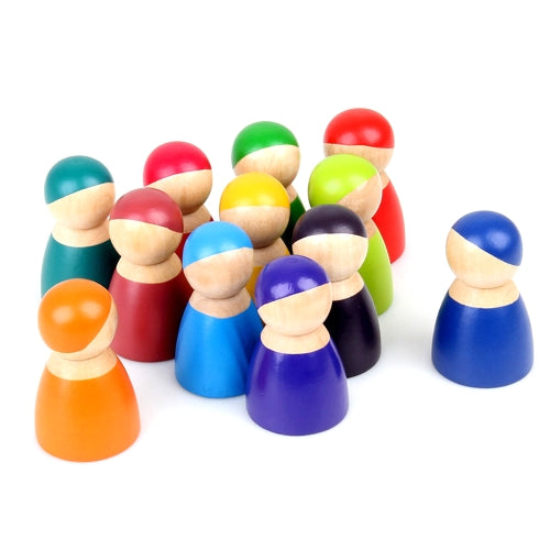 12 PCS / Set Rainbow Color Education Learning Children Wood Dolls Block Toys