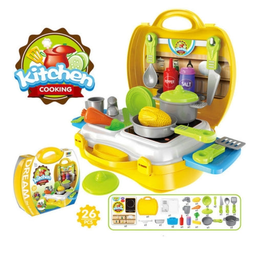 Children Simulation Kitchen Tableware Tool Set Cosmetics Pretend Play House Suitcase Toy, Style:Kitchen