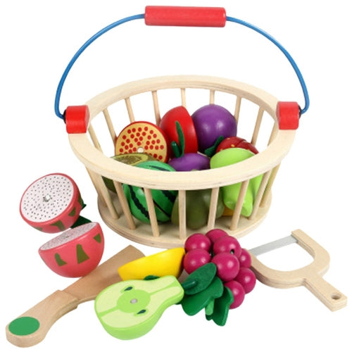 YLB-12 PCS Fruit Basket Children Wooden Magnetic Cut fruit and Vegetables Baby Cut Music Play House Kitchen Toys